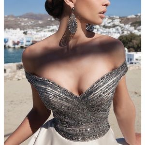 🎈TARIK EDIZ Off-shoulder Beaded Evening Gown